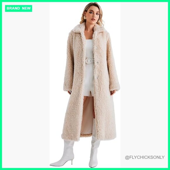 Jackets & Blazers - Faux Fur Open Front Long Cardigan Coat with Pockets